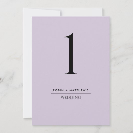 Elegante und einfache Lila Tischnummer (Rückseite)