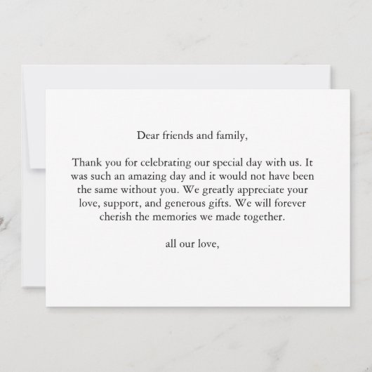 Elegante und einfache moderne Weeding Card Dankeskarte (Rückseite)