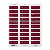 Elegante und einfache Red Marsala Monogram-Adresse (Vorne)