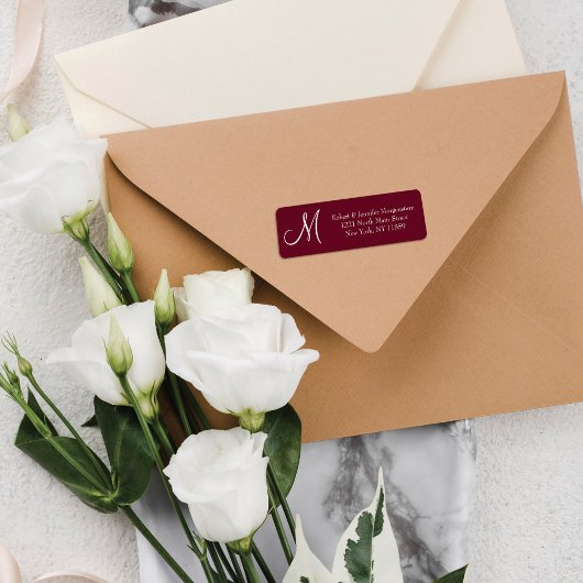 Elegante und einfache Red Marsala Monogram-Adresse