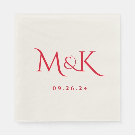 Elegante und einfache Red Wedding Monogram Serviette (Vorderseite)