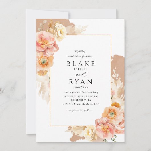 Elegante und einfache Terracotta, Peach Blush Wedd Einladung (Vorderseite)