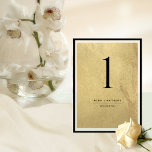 Elegante und einfache Tischnummer aus Gold und Sch<br><div class="desc">Helfen Sie Ihren Gästen mit dieser modernen Tischnummer in Gold und Schwarz ihren Tisch zu finden. Doppelseitige Karten. Reinigen Sie den Platz um sich herum, um Ihnen die Freiheit zu geben, Tischhalter oder Rahmen zu verwenden. Attraktive goldene Imitate bedruckten Hintergrund und schwarzer Text. Passende Karten und Menüs für Sitze. Bitte...</div>