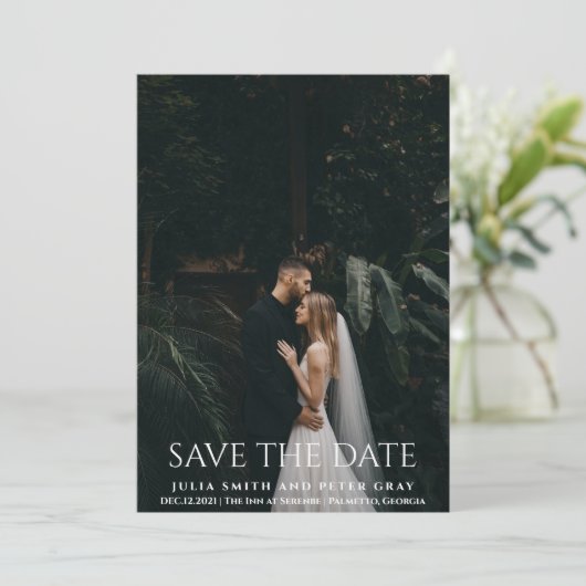 Elegante und einfache weiße Typografie Wedding STD Einladung (Stehend Vorderseite)