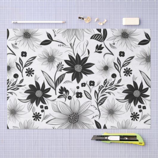 Elegante und faszinierende Schwarz-Weiß-Blume Seidenpapier (Handwerk)