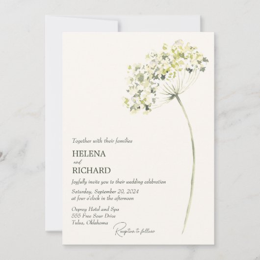 Elegante und grüne Blumen Einladung zur Hochzeit (Vorderseite)