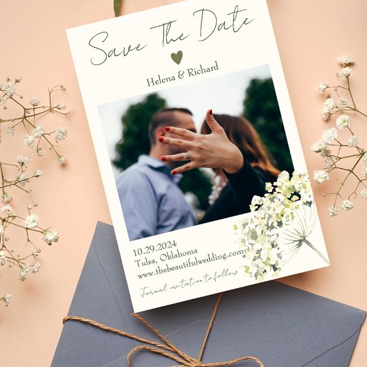 Elegante und grüne Blumenhochzeit Save The Date