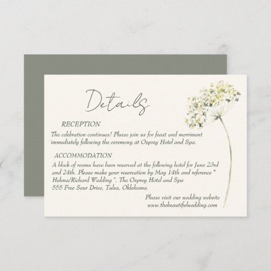 Elegante und grüne Blumenkarte RSVP Karte (Vorne/Hinten)