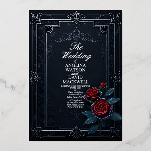 Elegante und klassische Black Wedding Einladung (Vorderseite)