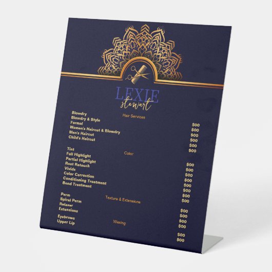 Elegante und klassische Friseur - Preisliste Sockelschild (Vorderseite)