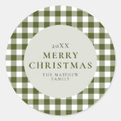 Elegante und klassische grüne Gingham Weihnachten Runder Aufkleber (Vorderseite)