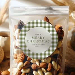 Elegante und klassische grüne Gingham Weihnachten Runder Aufkleber