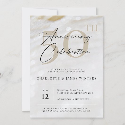 Elegante und klassische Perlenstruktur 50 Jahre al Einladung (Vorderseite)