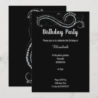 ELEGANTE UND KLASSISCHE SCHWARZE DIAMOND GEBURTSTA EINLADUNG