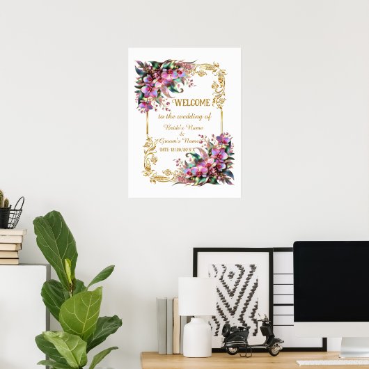 Elegante und lebendige Orchid-Blume Hochzeit Willk Poster (Heimbüro)