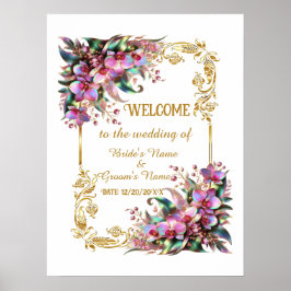 Elegante und lebendige Orchid-Blume Hochzeit Willk Poster