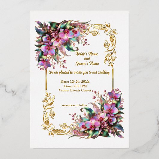 Elegante und lebendige Orchideenblumen Einladung H (Vorderseite)