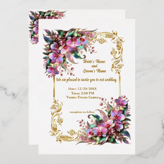 Elegante und lebendige Orchideenblumen Einladung H (Vorderseite/Rückseite)