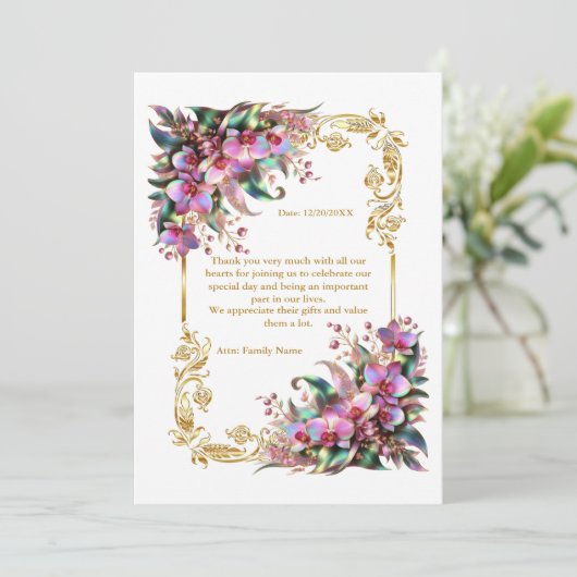 Elegante und lebendige Orchideenblumen Hochzeiten Dankeskarte (Stehend Vorderseite)