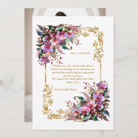 Elegante und lebendige Orchideenblumen Hochzeiten Dankeskarte (Vorne/Hinten)