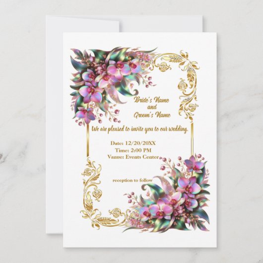 Elegante und lebendige Orchideenblumen Hochzeiten Einladung (Vorderseite)