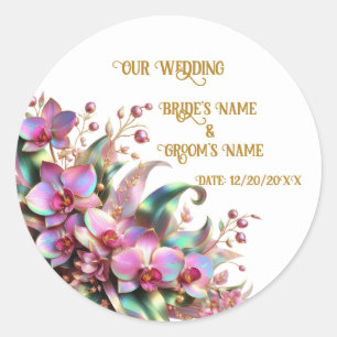 Elegante und lebendige Orchideenblumen Hochzeiten Runder Aufkleber