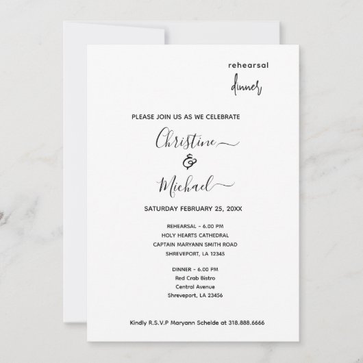 Elegante und Minimalistische Probe Abendessen Einl Einladung (Vorderseite)