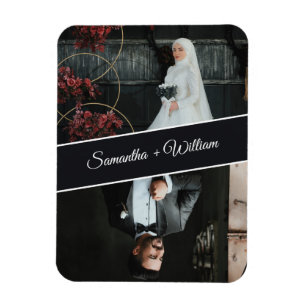 Elegante und moderne 2-Foto Hochzeit Magnet
