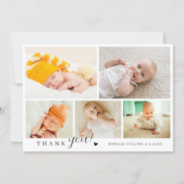 Elegante und moderne 5 Foto Collage Baby Dusche Dankeskarte