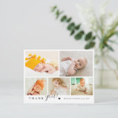 Elegante und moderne 5 Foto Collage Baby Dusche Postkarte (Stehend Vorderseite)
