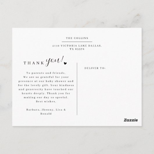 Elegante und moderne 5 Foto Collage Baby Dusche Postkarte (Rückseite)