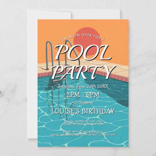 elegante und moderne blaue Pool-Party Einladung (Vorderseite)
