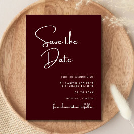 Elegante und moderne burgunderrote Hochzeit Save The Date