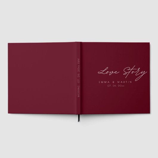 Elegante und moderne Burgundy Script Wedding Gästebuch (Voll)