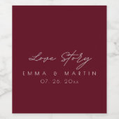 Elegante und moderne Burgundy Script Wedding Weinetikett (Einzelnes Label)