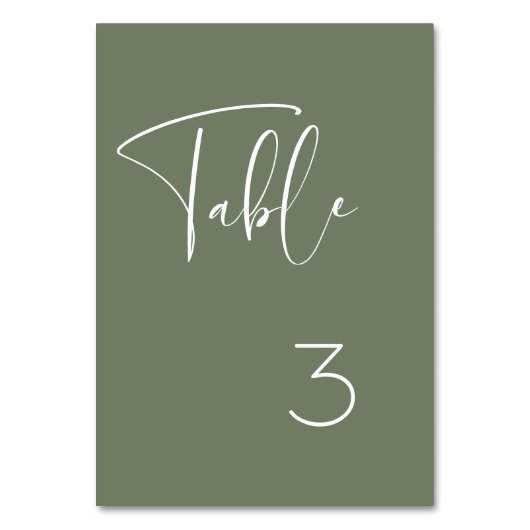 Elegante und moderne, dunkle Weise grüne Hochzeit Tischnummer (Vorderseite)