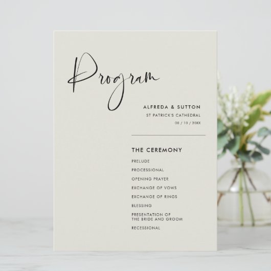 Elegante und moderne Hochzeitsfeier Programm (Stehend Vorderseite)