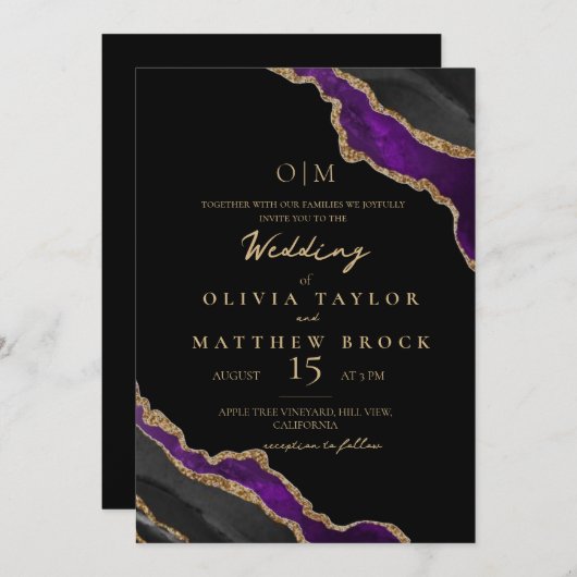 Elegante und moderne lila Hochzeitsfeier Einladung (Vorne/Hinten)