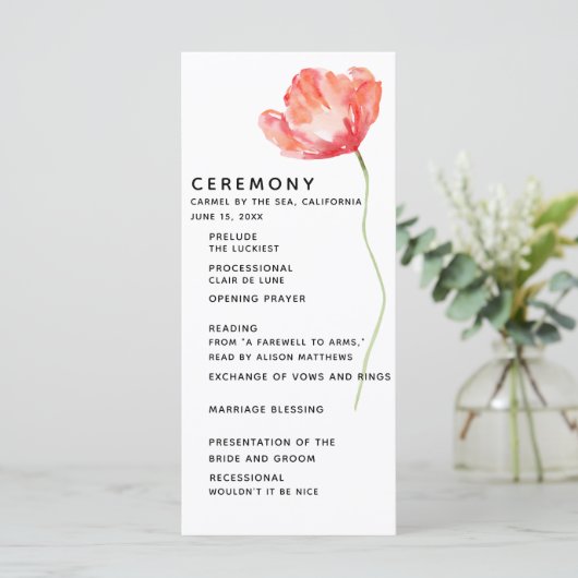 Elegante und moderne Modern Poppy Red Wedding Zere Programm (Stehend Vorderseite)