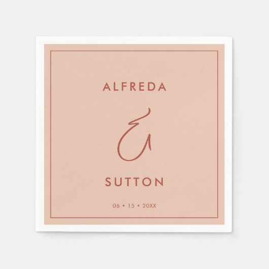 Elegante und moderne Pfirsichhochzeit Serviette (Vorderseite)