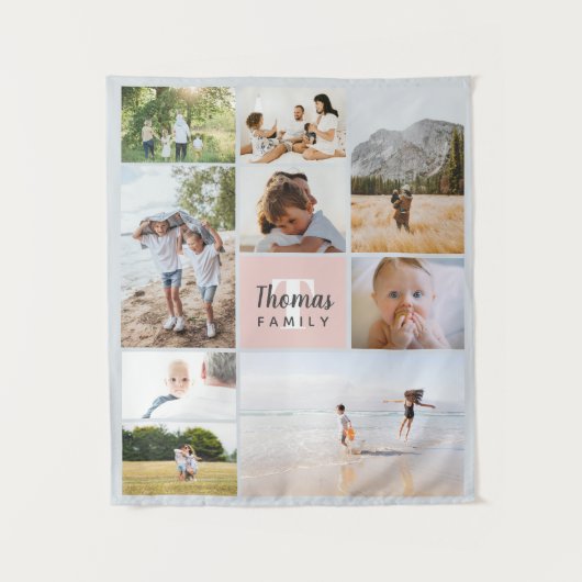 Elegante und moderne Rosa-Familie FotoCollage Wandteppich (Vorderseite)