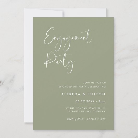 Elegante und moderne Sage Green Engagement Party Einladung (Vorderseite)