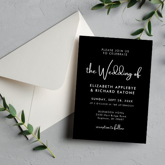 Elegante und moderne Schwarz-Weiß-Hochzeit Einladung