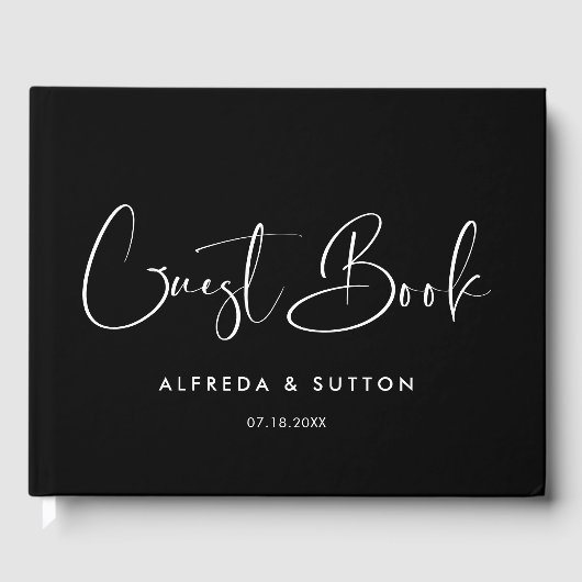 Elegante und moderne Schwarz-Weiß-Hochzeit Gästebuch (Vorderseite)