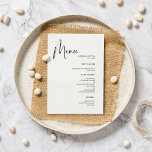 Elegante und moderne Schwarz-Weiß-Hochzeit Menükarte<br><div class="desc">Eine moderne Typografie und ein klassisches Schwarz-Weiß-Thema für Ihre Hochzeitsarbeit: Wählen Sie diese einfache und elegante Hochzeitssuite. Vollständig anpassbar: Sie können sowohl den Hintergrund als auch die Textfarbe beliebig ändern.</div>