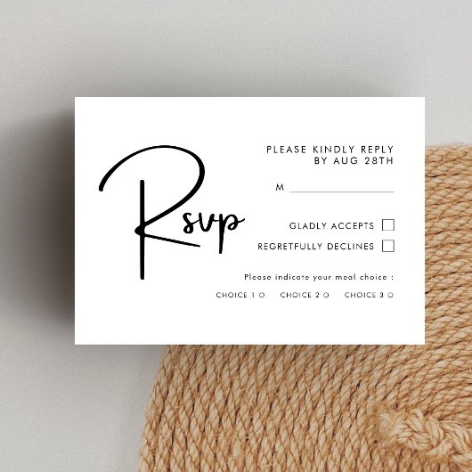 Elegante und moderne Schwarz-Weiß-Hochzeit RSVP Karte