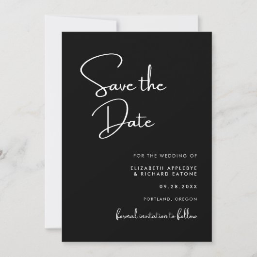 Elegante und moderne Schwarz-Weiß-Hochzeit Save The Date (Vorderseite)