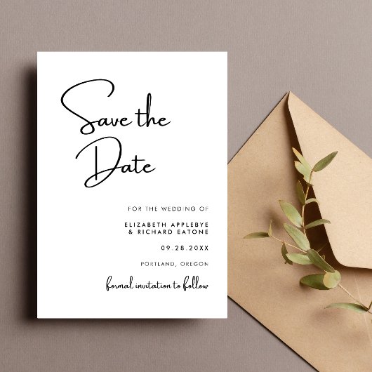Elegante und moderne Schwarz-Weiß-Hochzeit Save The Date