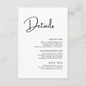 Elegante und moderne Schwarz-Weiß-Hochzeitsdetails Begleitkarte (Vorderseite)