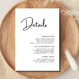 Elegante und moderne Schwarz-Weiß-Hochzeitsdetails Begleitkarte